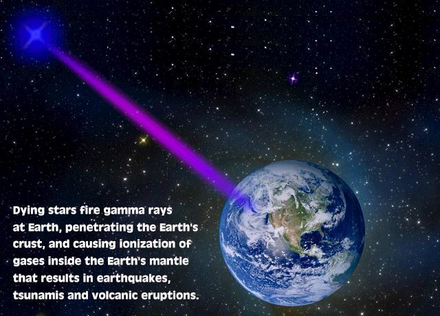 pulsars fire gamma rays at earth causing earthquakes