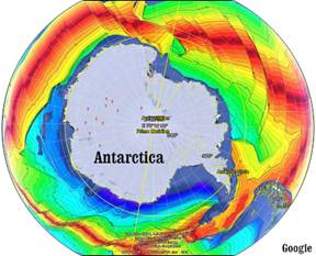 Antarctica; ridges from all sides, no trenches