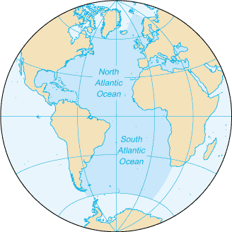 World map Atlantic centered